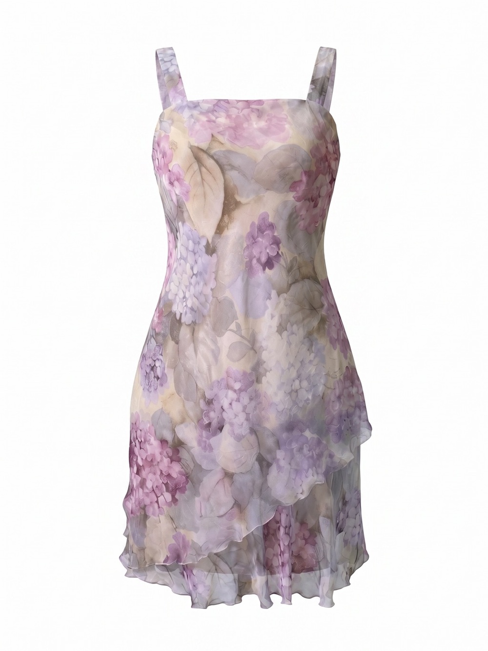 Vtg Ursula of Switzerland 2-Piece Watercolor Hydrangea Midi Dress - Picture 12 of 15